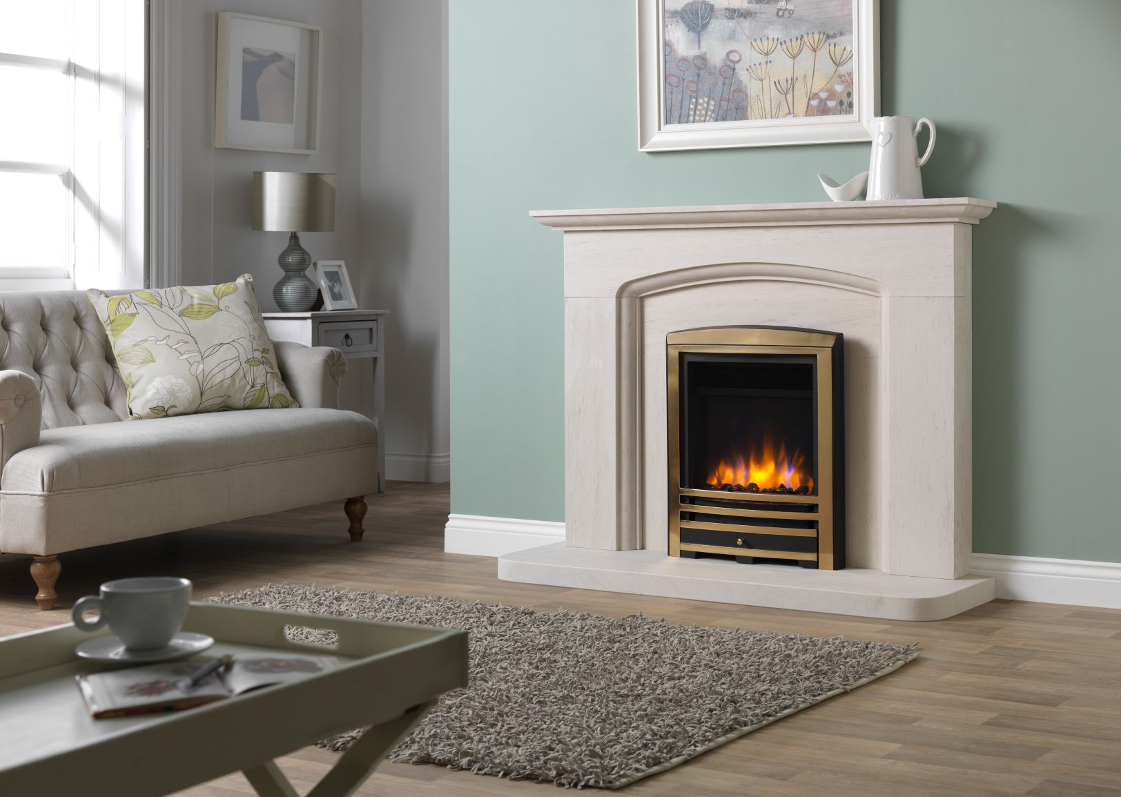 3D Ecoflame Inset Electric Fire with Cast Front in Electric Fireplace Surround