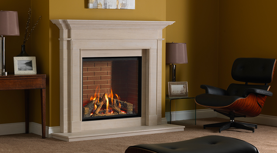 Infinity Gas Fire in Limestone Gas Fireplace Surround