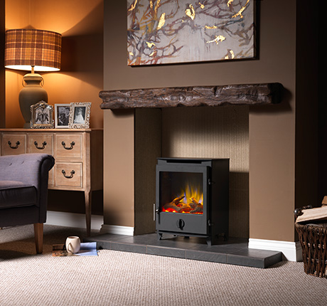 Electric Stove, Wooden Oak Beam, Slate Hearth, Electric Fireplace