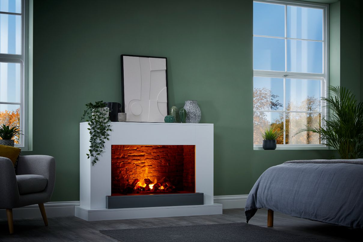 Katell Italia Asti Electric Fireplace Freestanding Electric Suite with the Optimyst electric fire