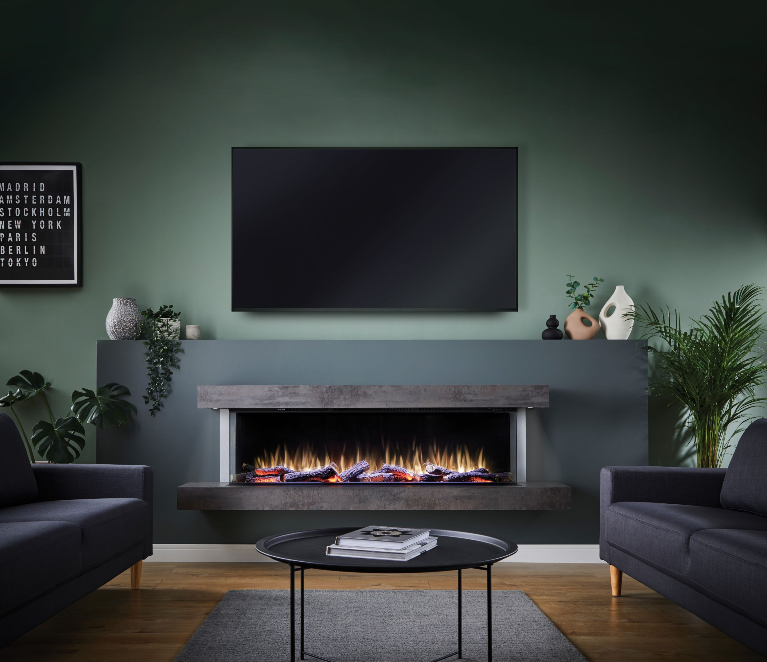 Katell Italia Cento Electric Fireplace Freestanding and Wall-Mounted Electric Suite with the Charlton and Jenrick Infinity Deep electric fire